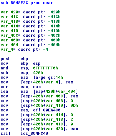 IDA screenshot showing the initialization code